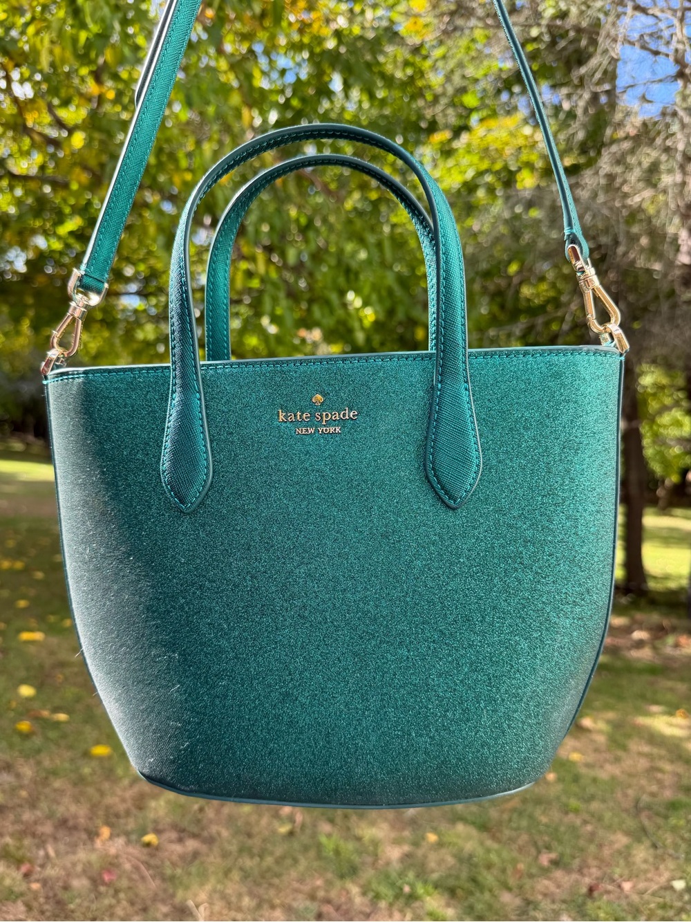 Kate Spade Glimmer Festive Teal Glitter Satchel Bag KE460 Tags MSRP $329